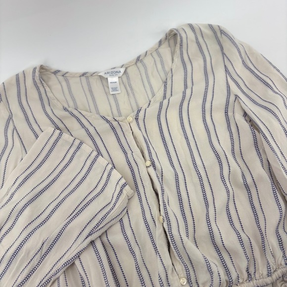 Arizona Jean Company Tops - Arizona Jean Co Womens Cream Blue Striped Bell Sleeve‎ Button Front Top Medium